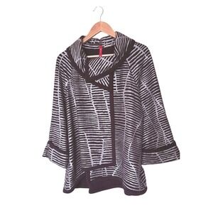 IC Collection XL Black Metallic Silver Textured Stripe Open Front Jacket